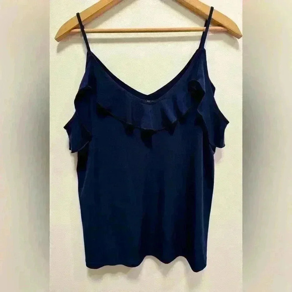 Banana Republic women’s ruffle sleeveless tank top navy blue size medium - Picture 1 of 9